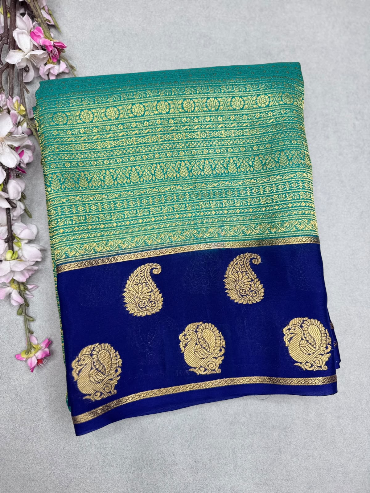 Green Brocade Pure Mysore Crepe Silk Saree 110