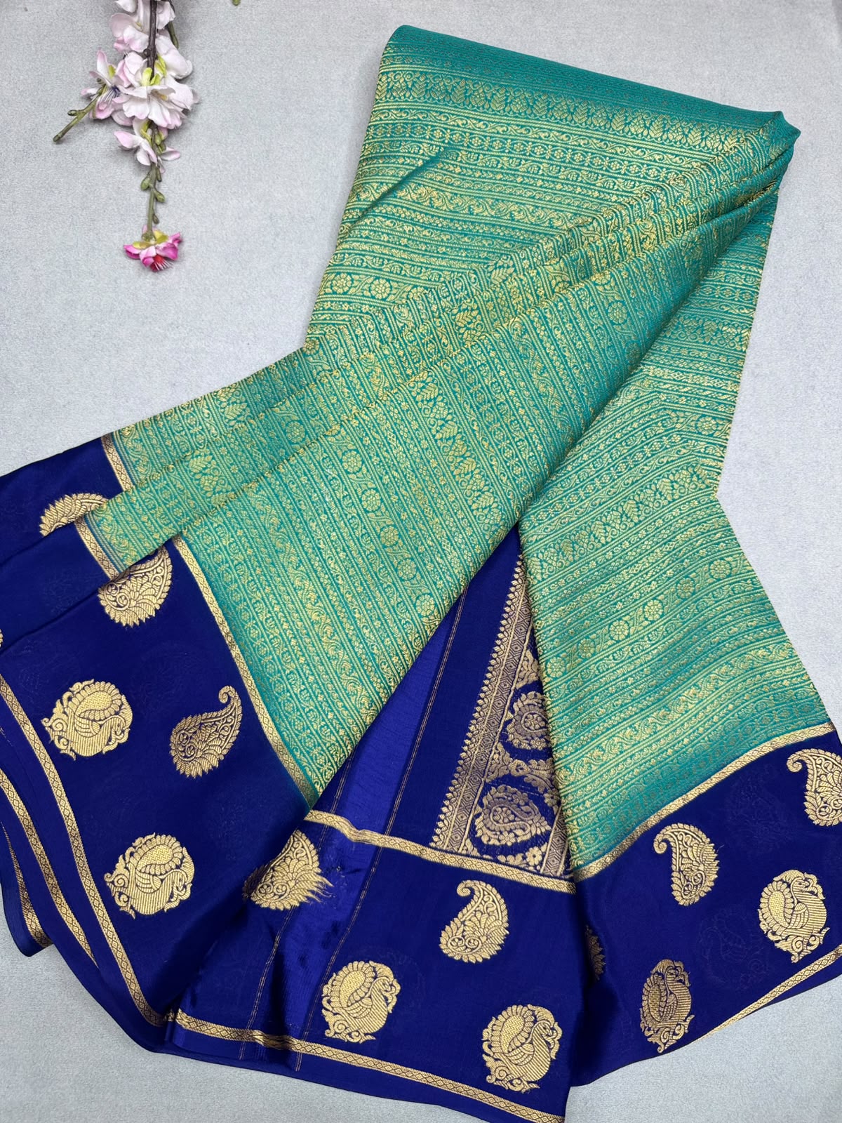 Green Brocade Pure Mysore Crepe Silk Saree 110