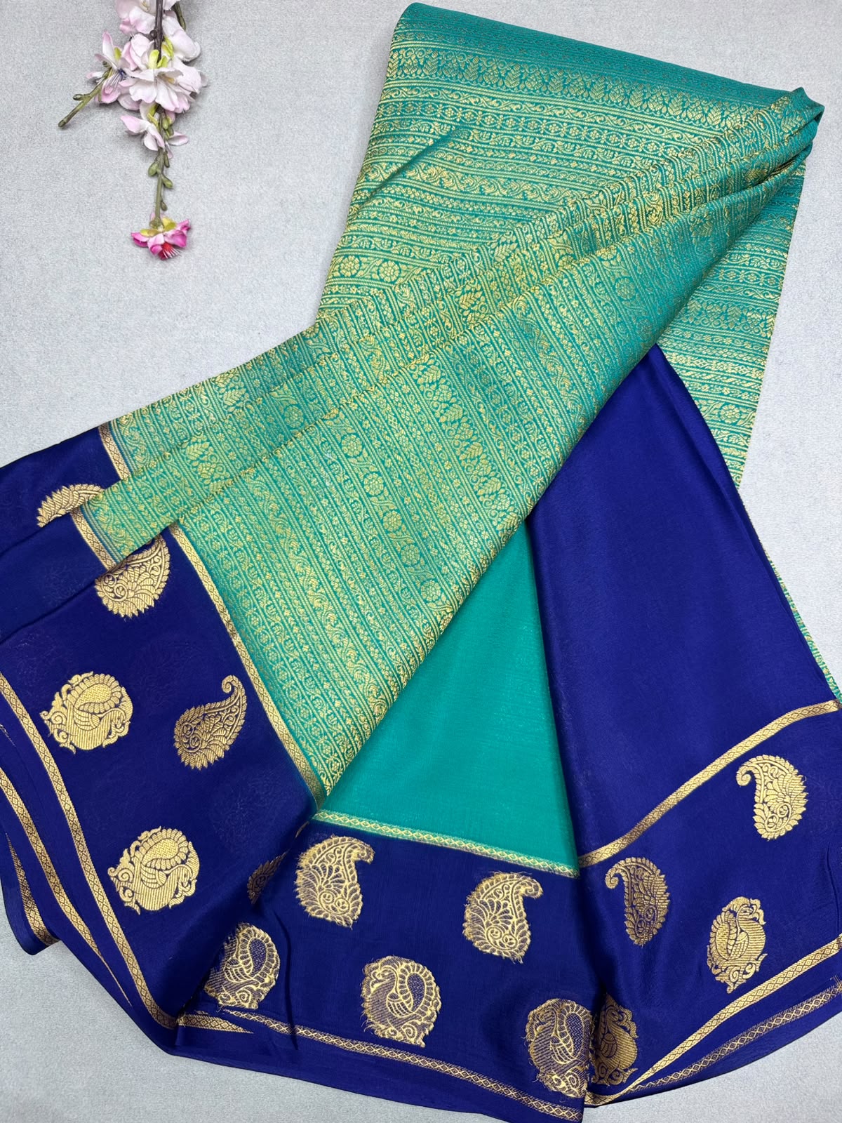 Green Brocade Pure Mysore Crepe Silk Saree 110