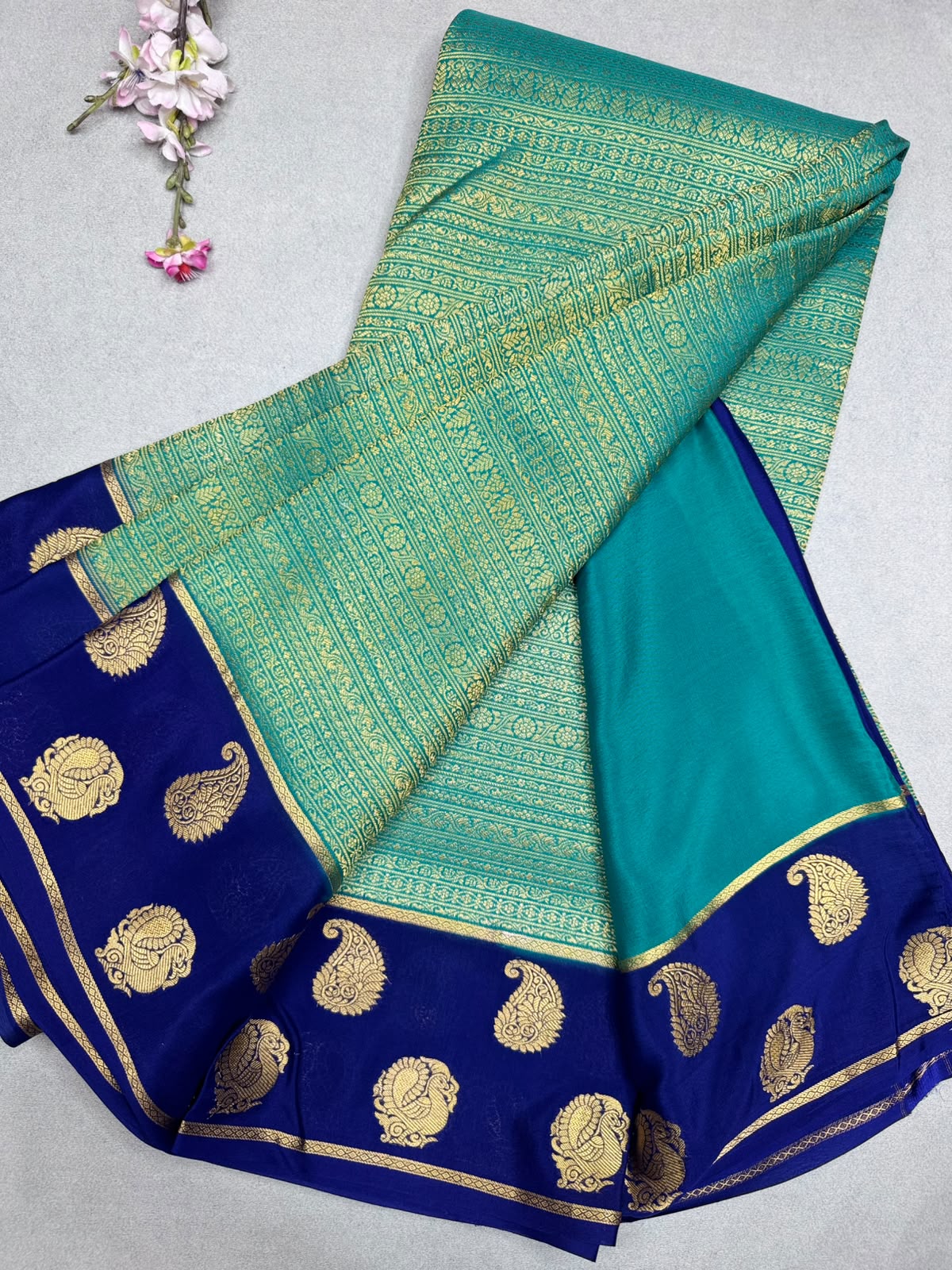 Green Brocade Pure Mysore Crepe Silk Saree 110