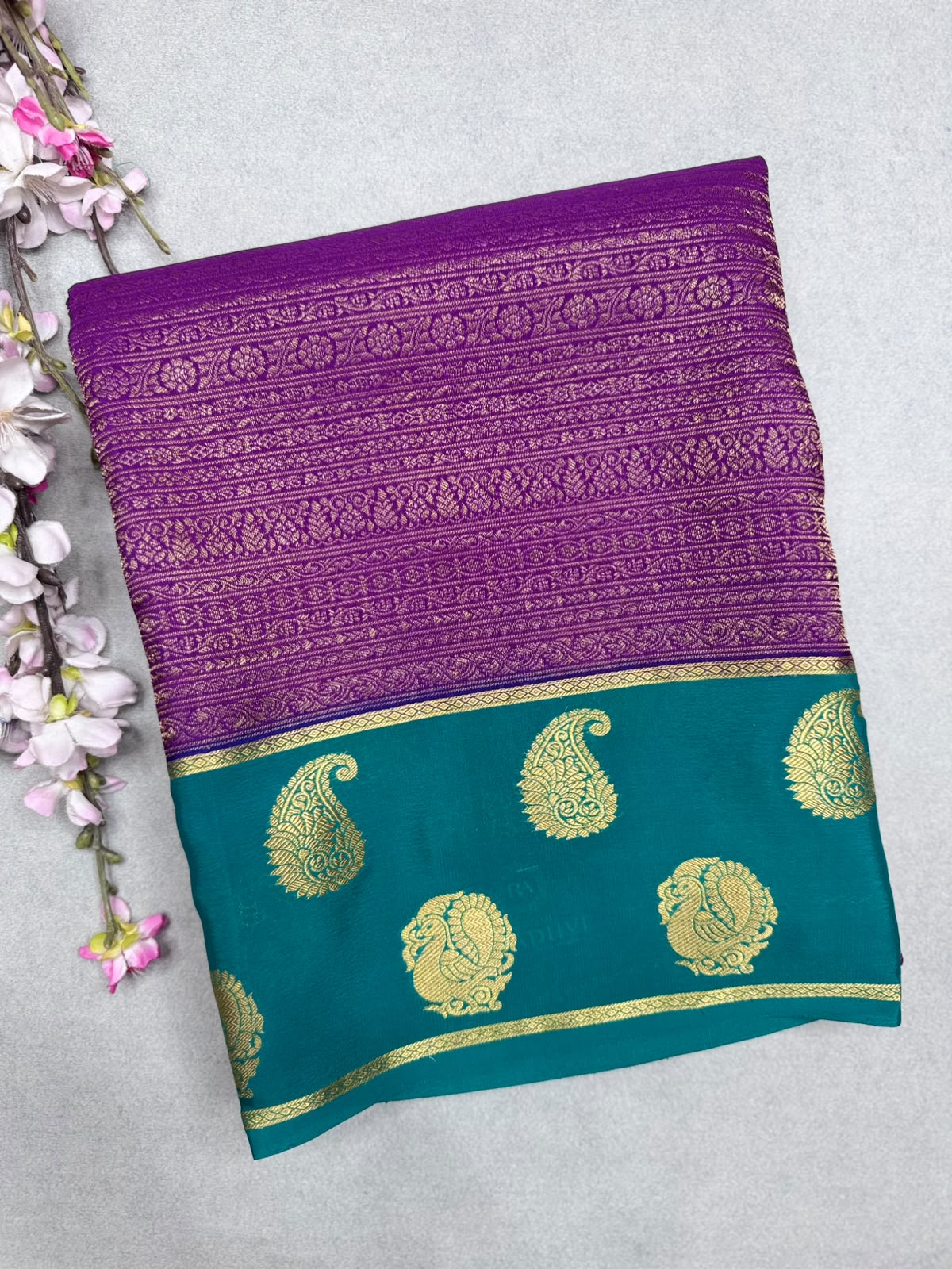 Purple Brocade Pure Mysore Crepe Silk Saree 110