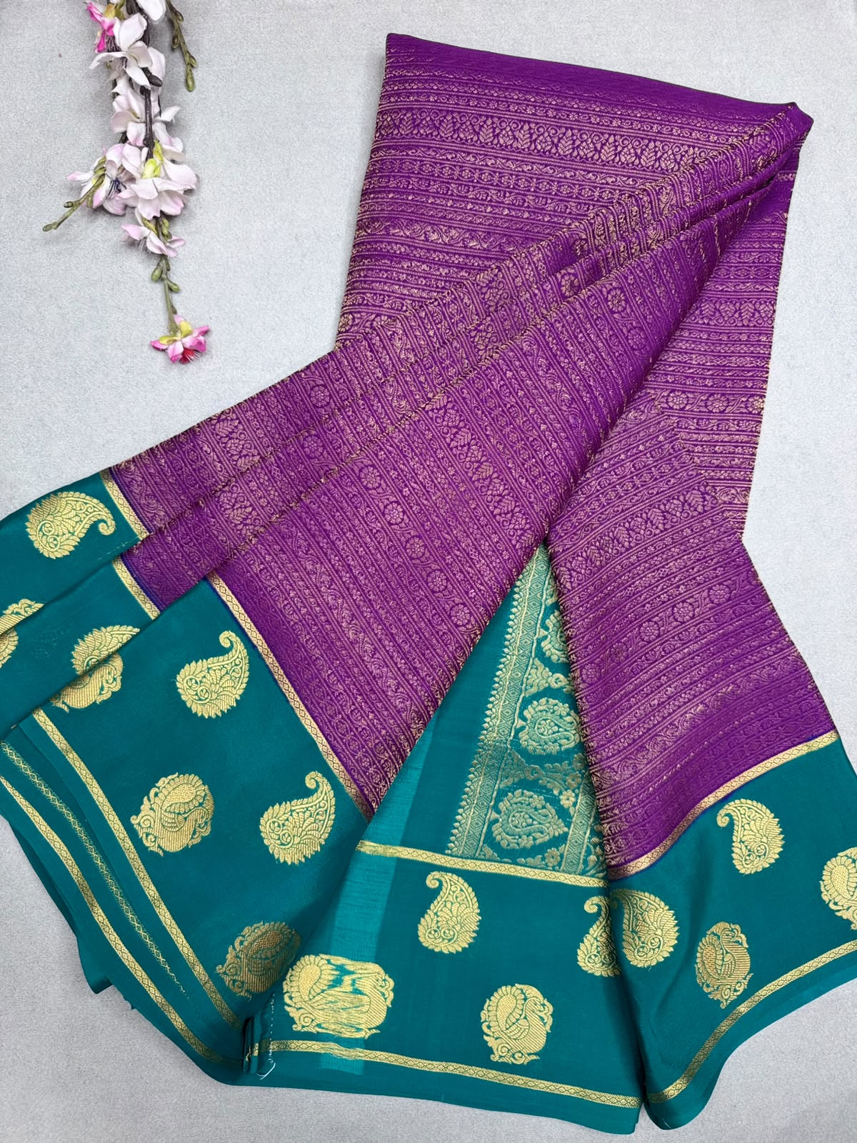 Purple Brocade Pure Mysore Crepe Silk Saree 110