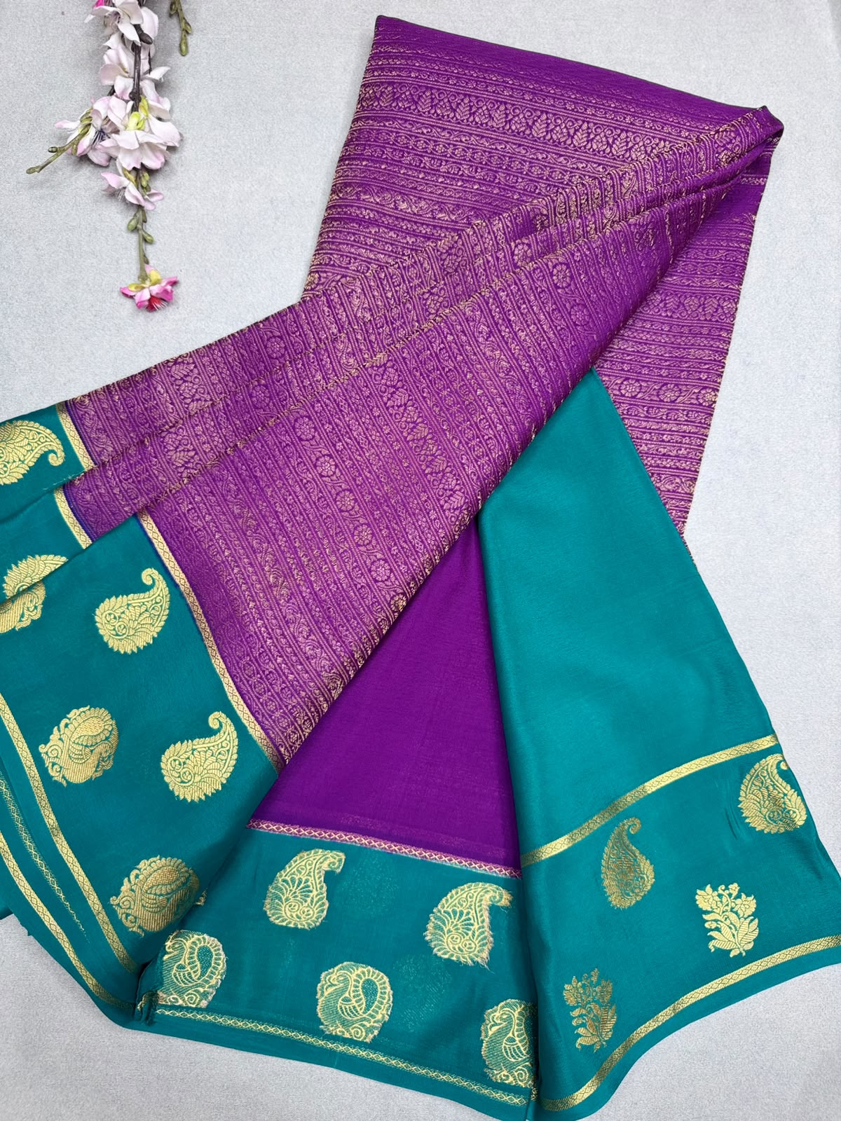 Purple Brocade Pure Mysore Crepe Silk Saree 110