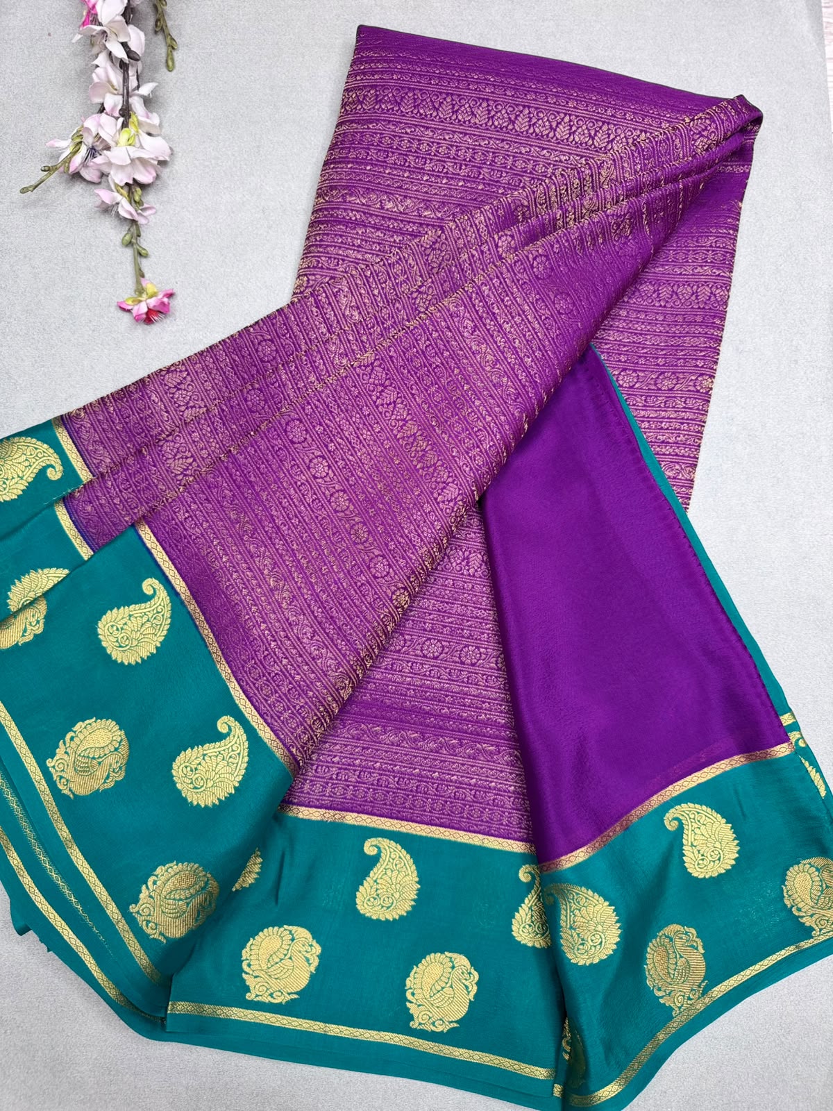 Purple Brocade Pure Mysore Crepe Silk Saree 110