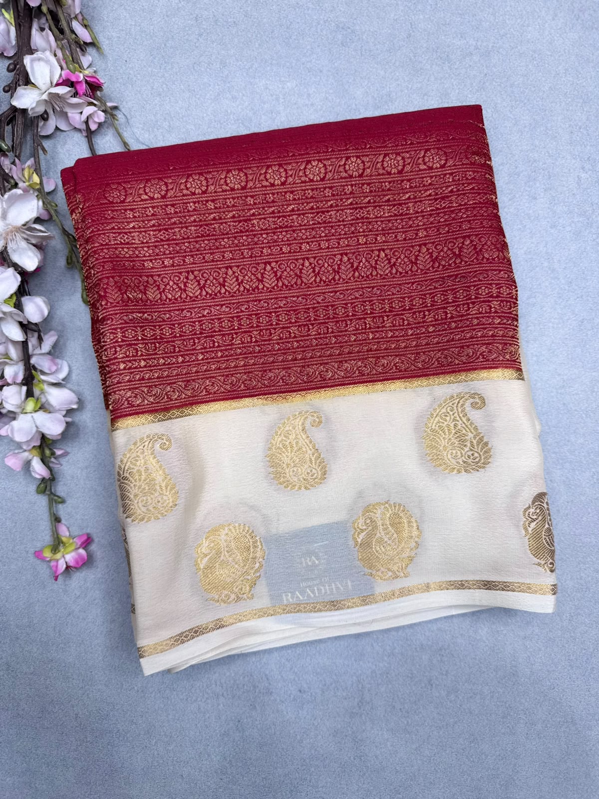 Red Brocade Pure Mysore Crepe Silk Saree 110