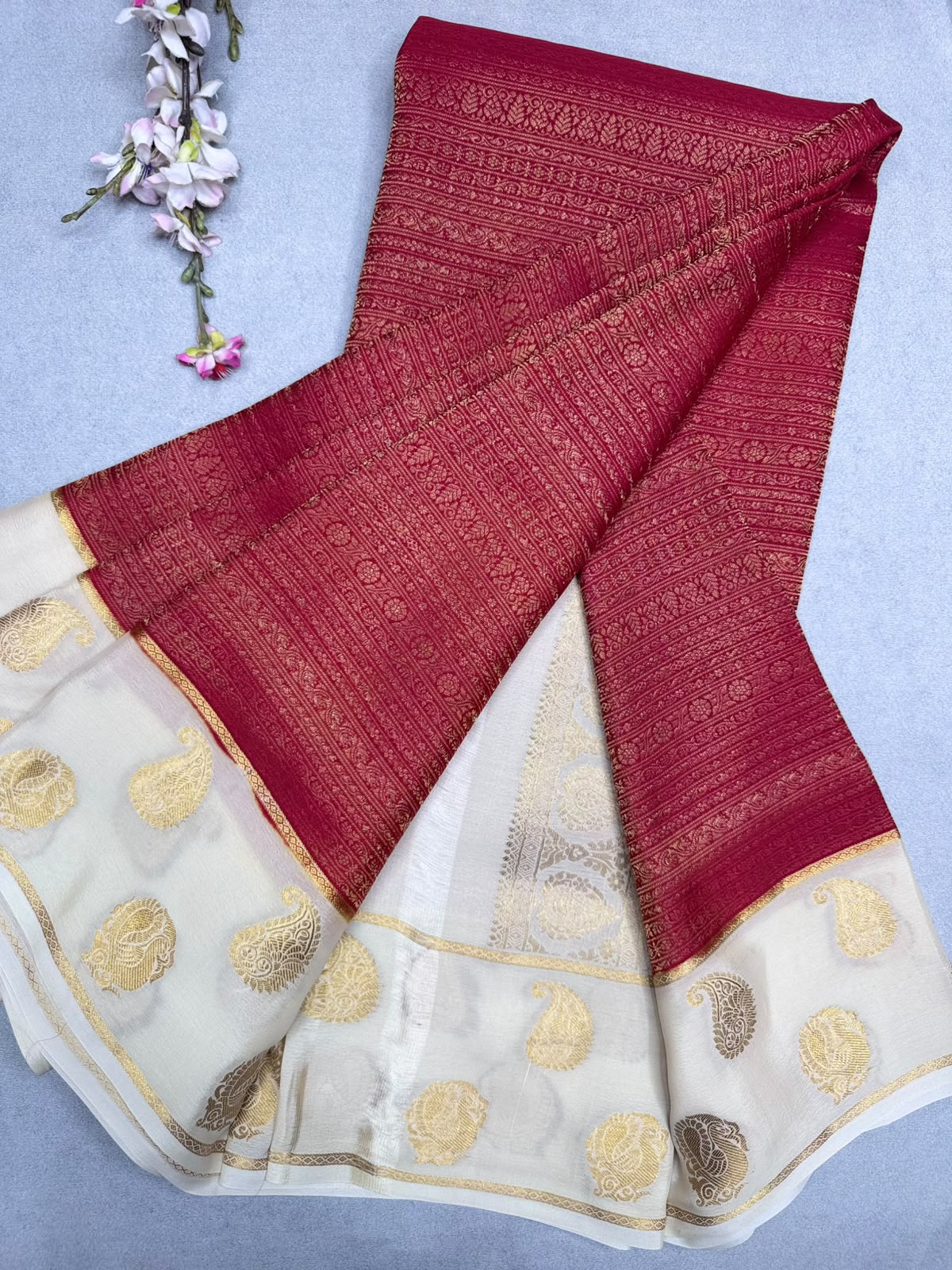 Red Brocade Pure Mysore Crepe Silk Saree 110