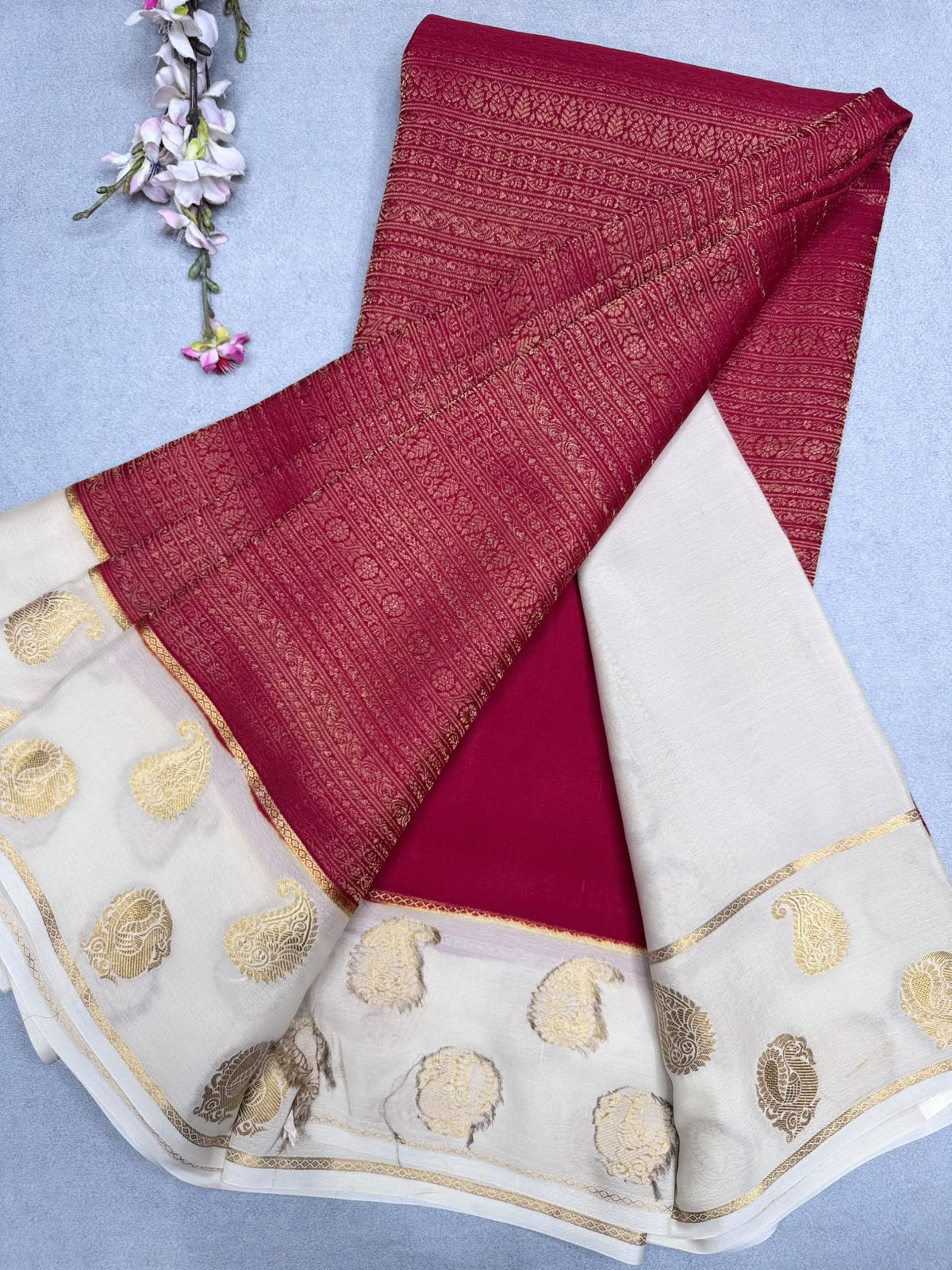 Red Brocade Pure Mysore Crepe Silk Saree 110