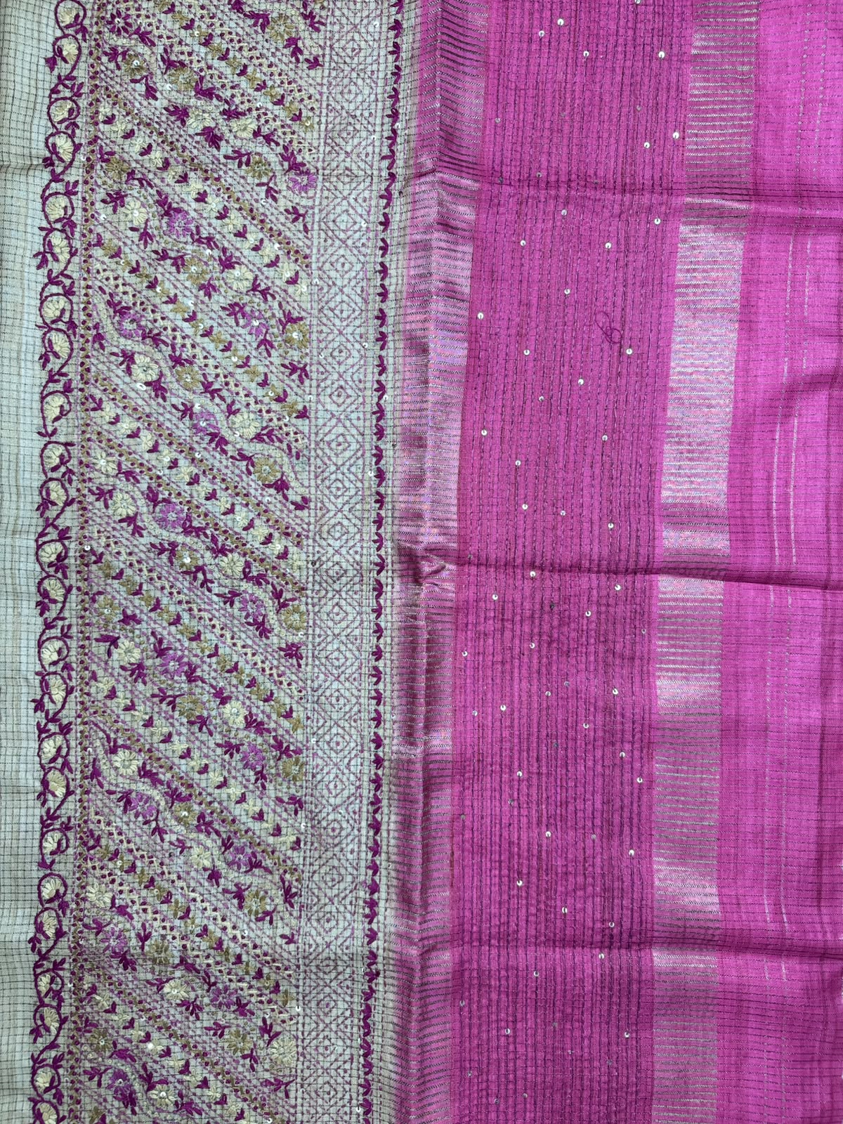 Pink Knot Work Semi Tussar Saree 110