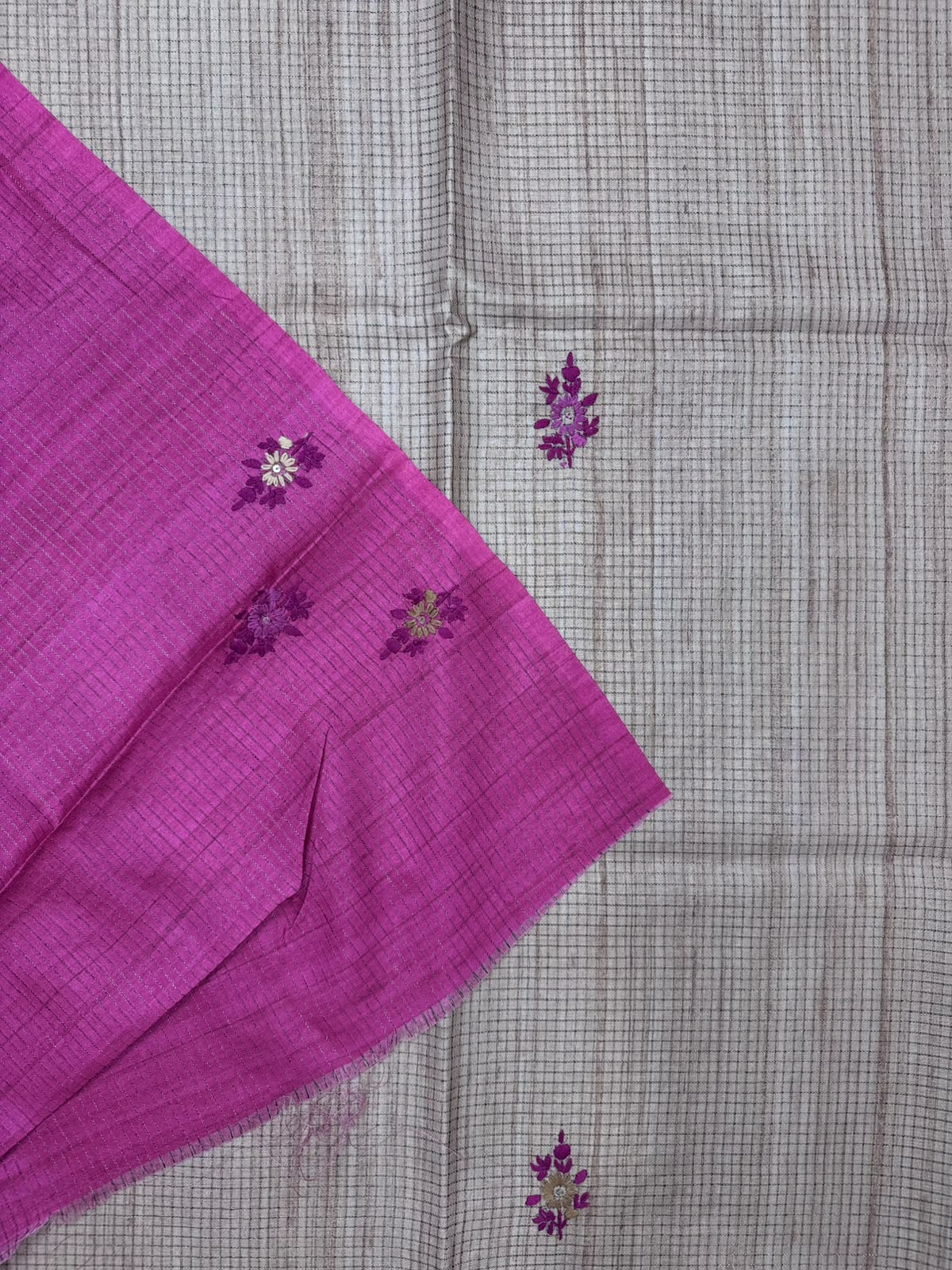 Pink Knot Work Semi Tussar Saree 110