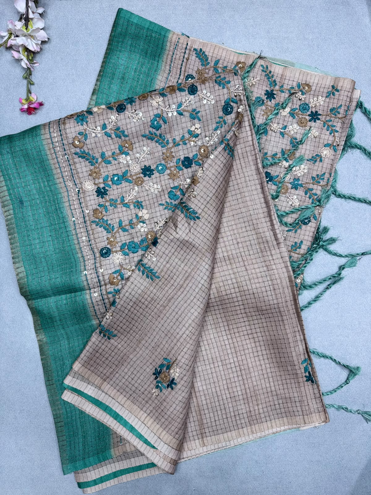 Green Knot Work Semi Tussar Saree 110