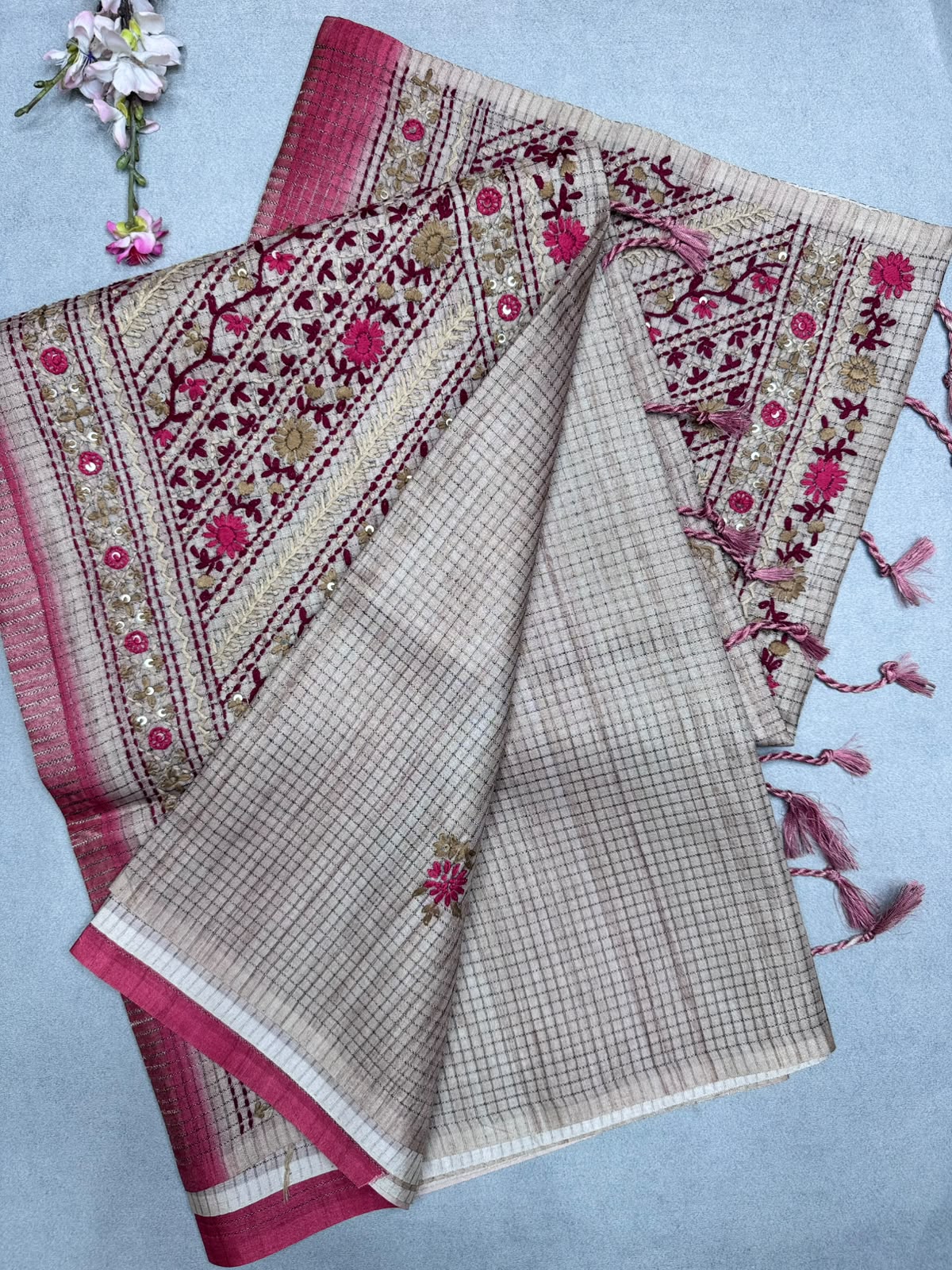 Peach Knot Work Semi Tussar Saree 110