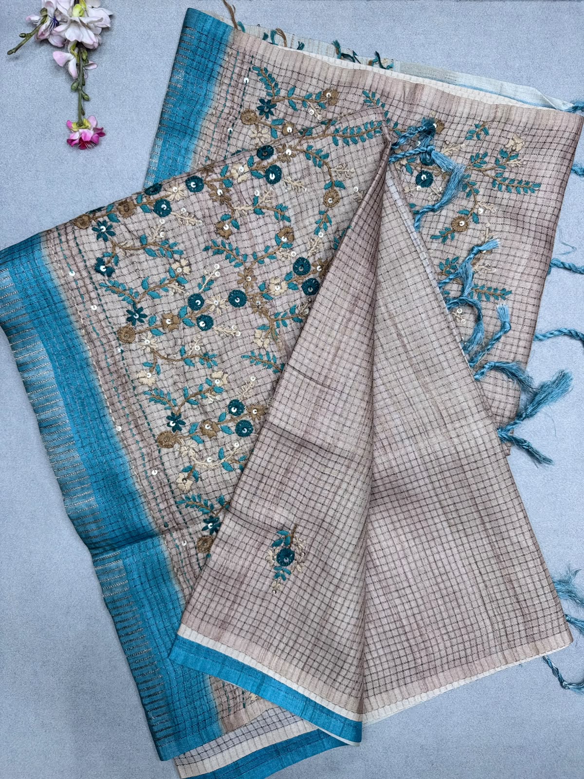 Blue Knot Work Semi Tussar Saree 110