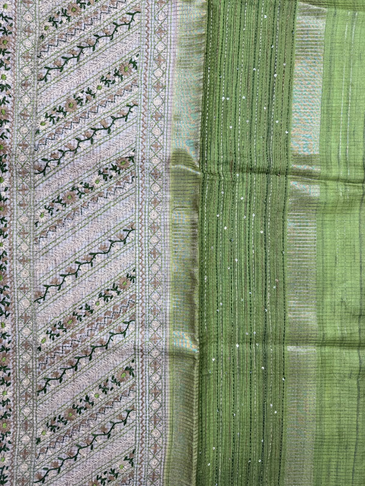 Green Knot Work Semi Tussar Saree 110