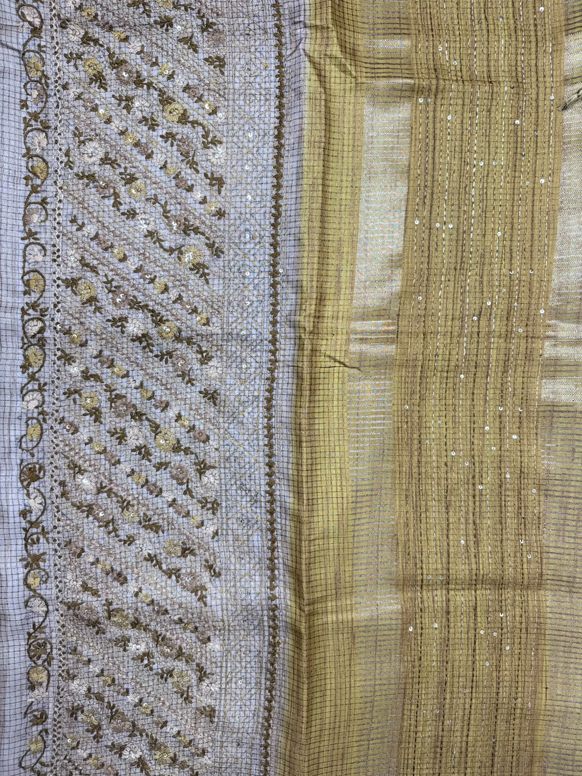 Mustard Knot Work Semi Tussar Saree 110