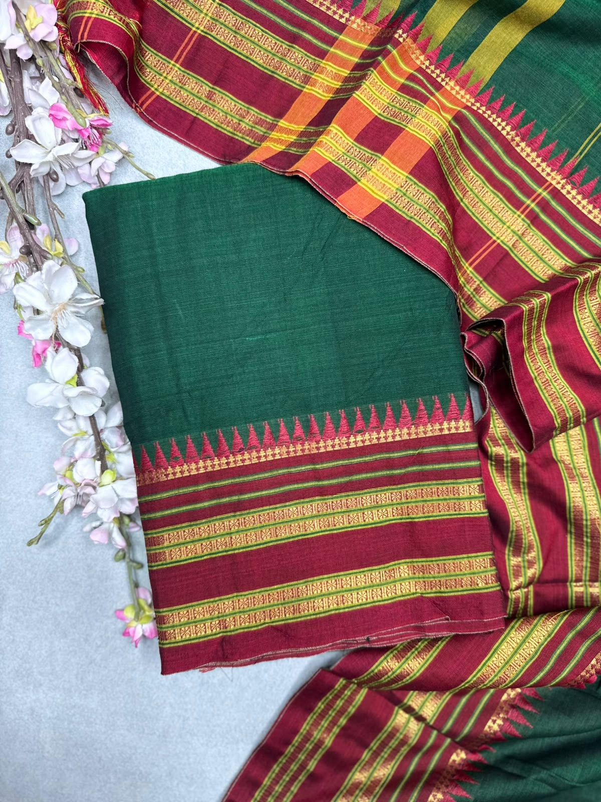Green Handloom Cotton Dress Material 110