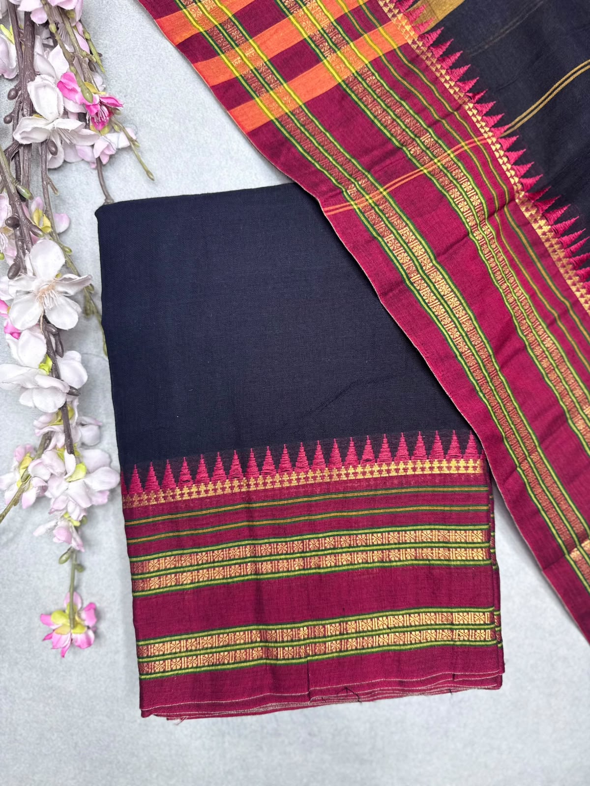 Black Handloom Cotton Dress Material 110