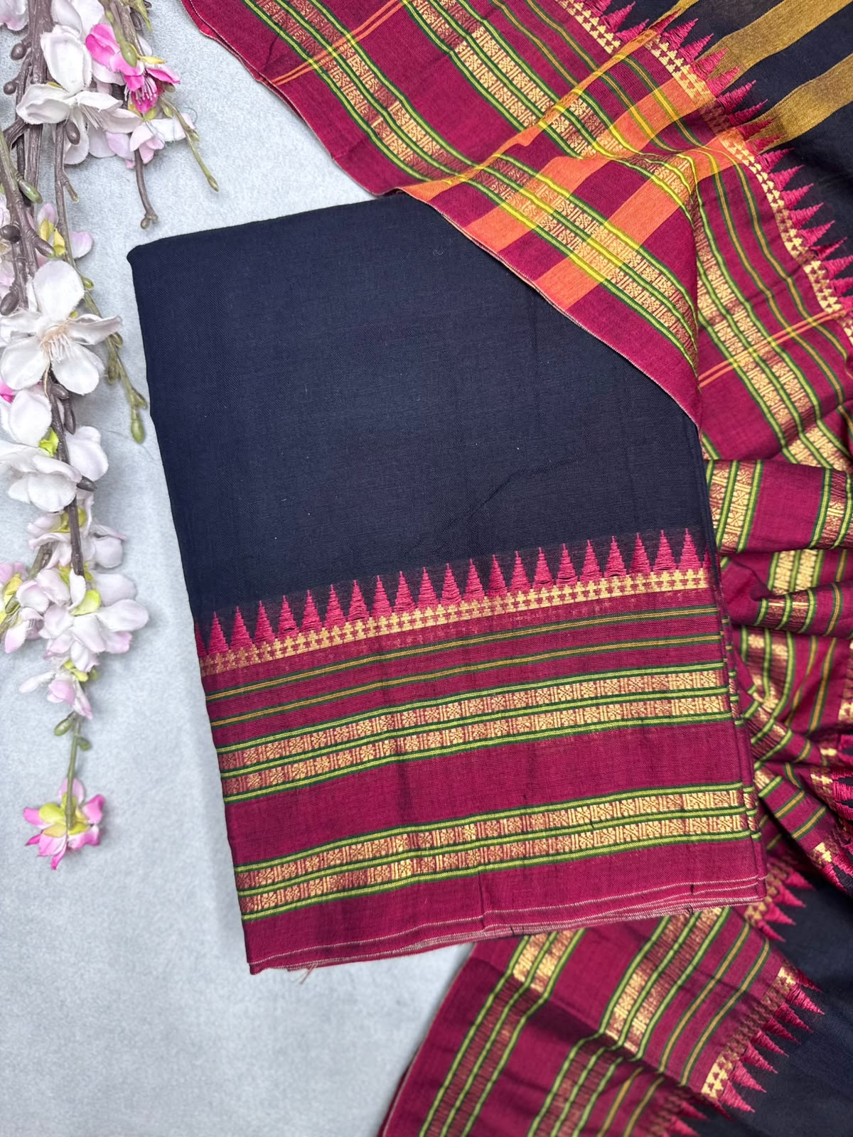 Black Handloom Cotton Dress Material 110