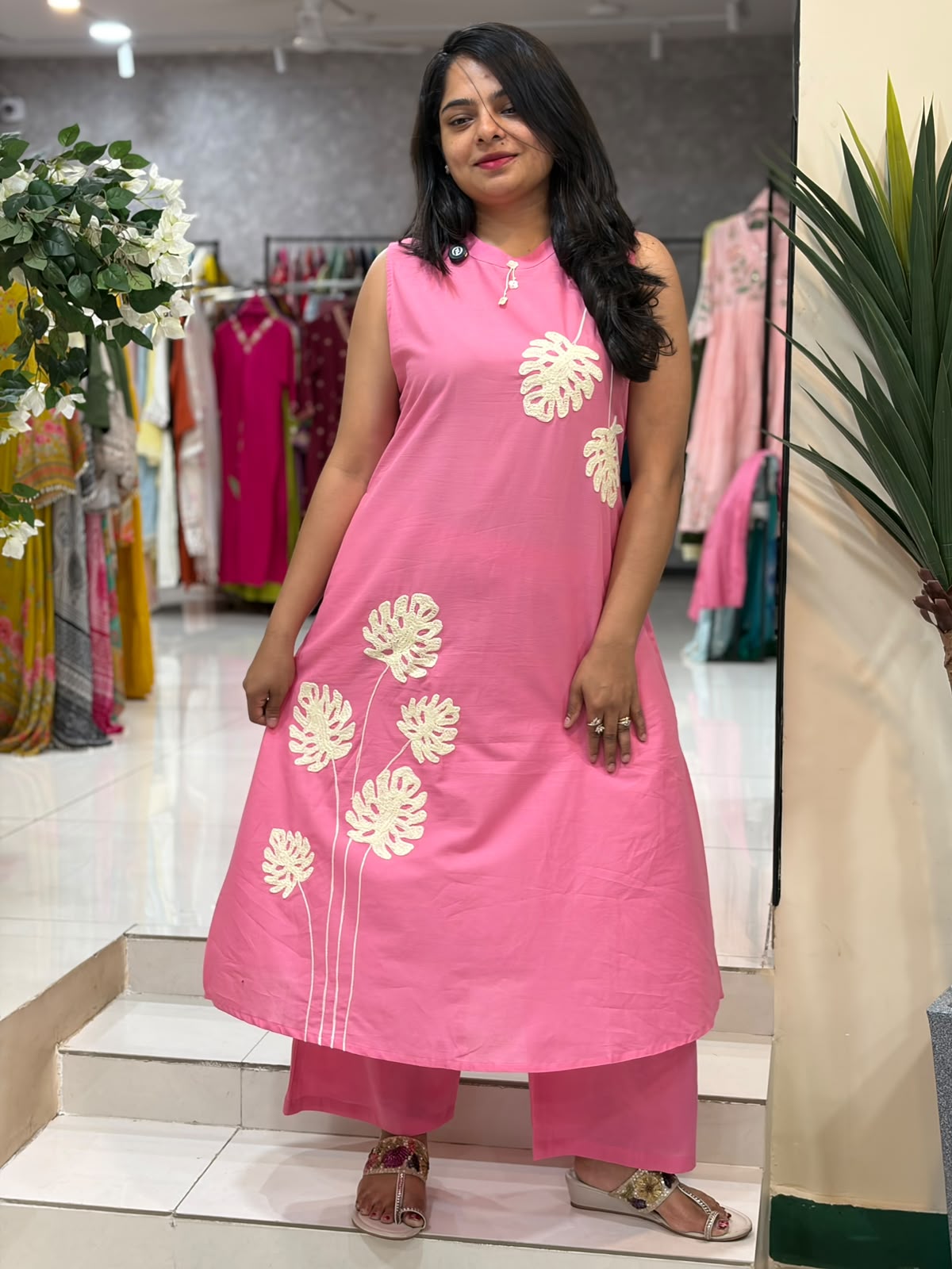 Pink Cotton Thread Embroidery Cord set Kurtha 27