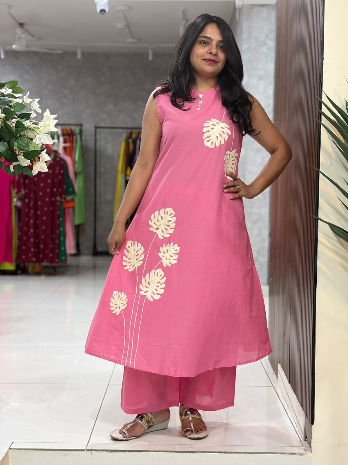 Pink Cotton Thread Embroidery Cord set Kurtha 27