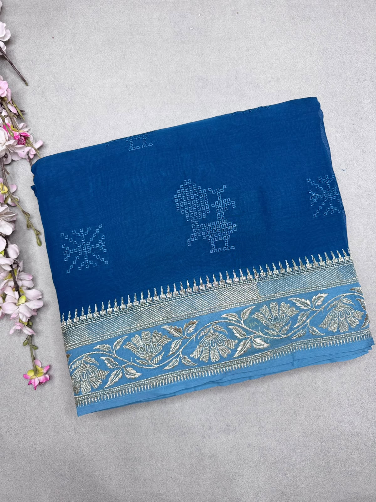 Blue Chikankari Organza Saree 110