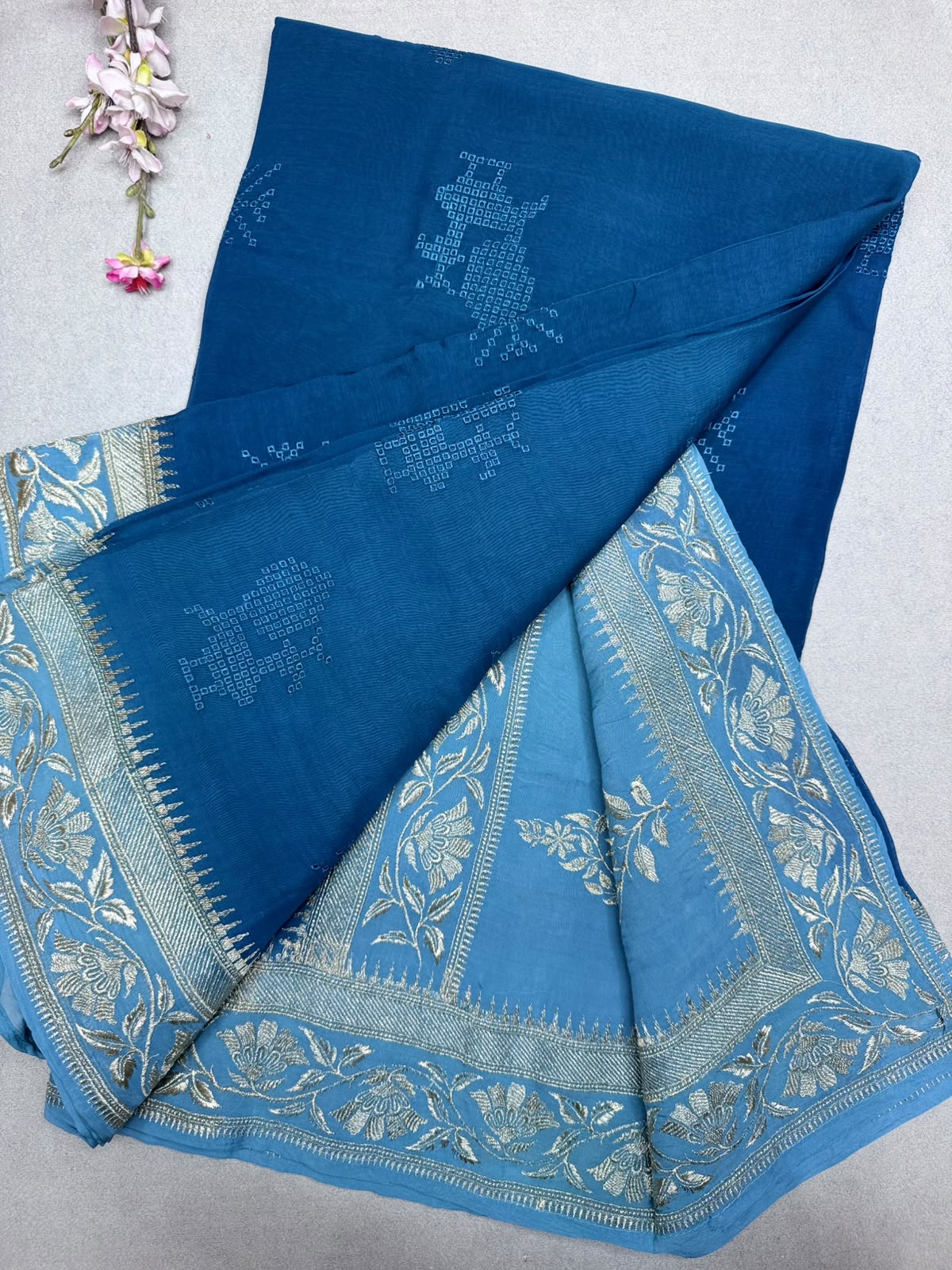 Blue Chikankari Organza Saree 110