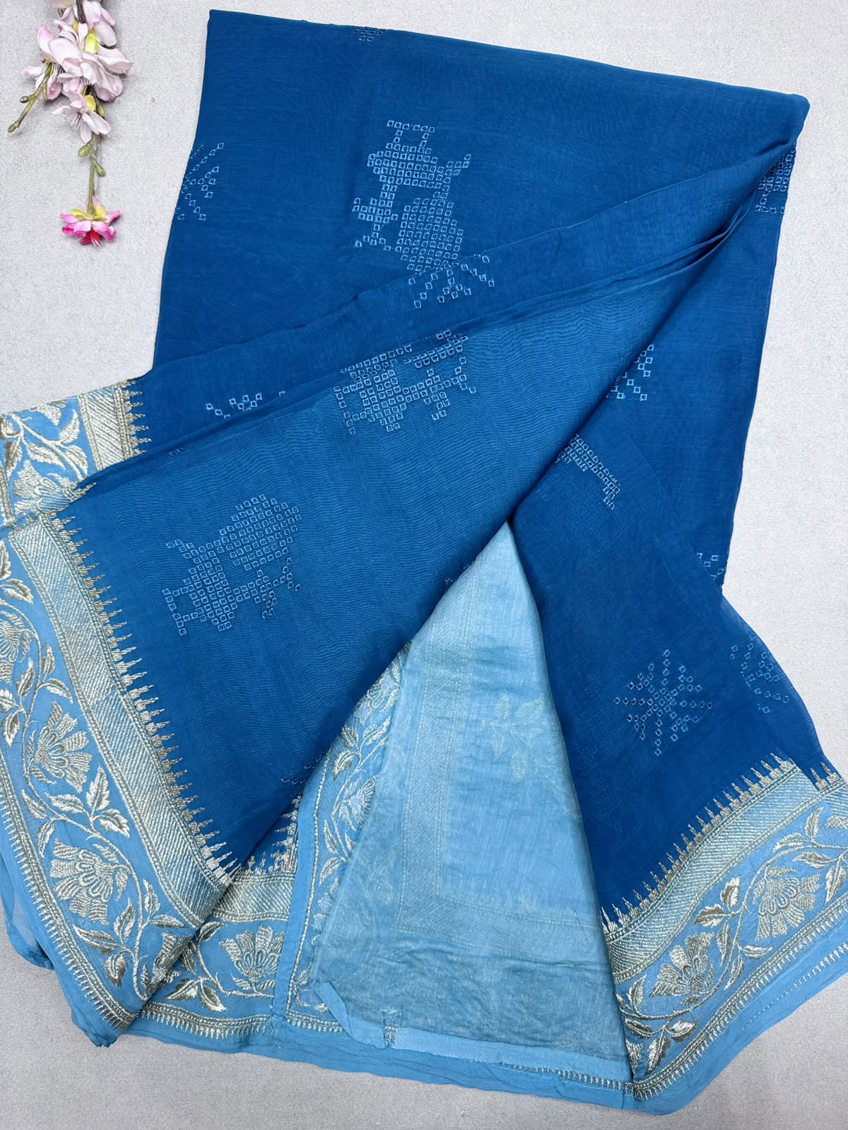 Blue Chikankari Organza Saree 110