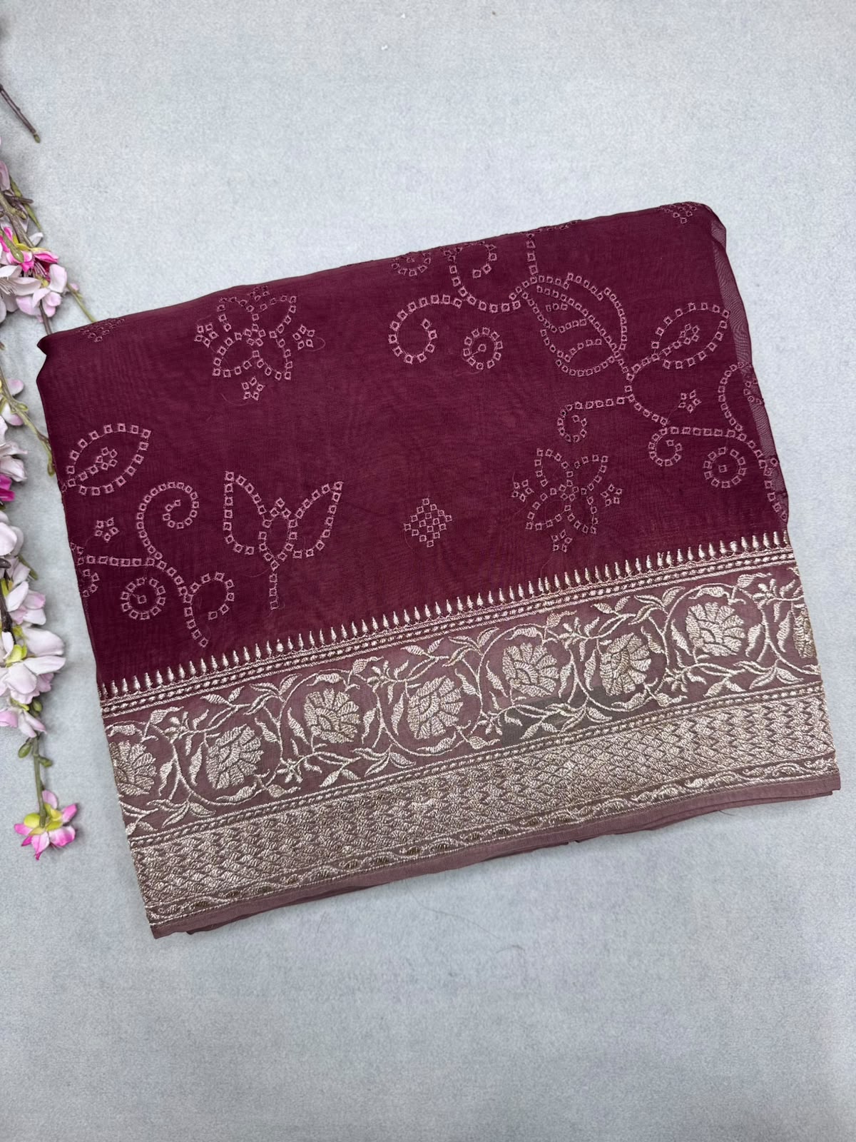 Brown Chikankari Organza Saree 110