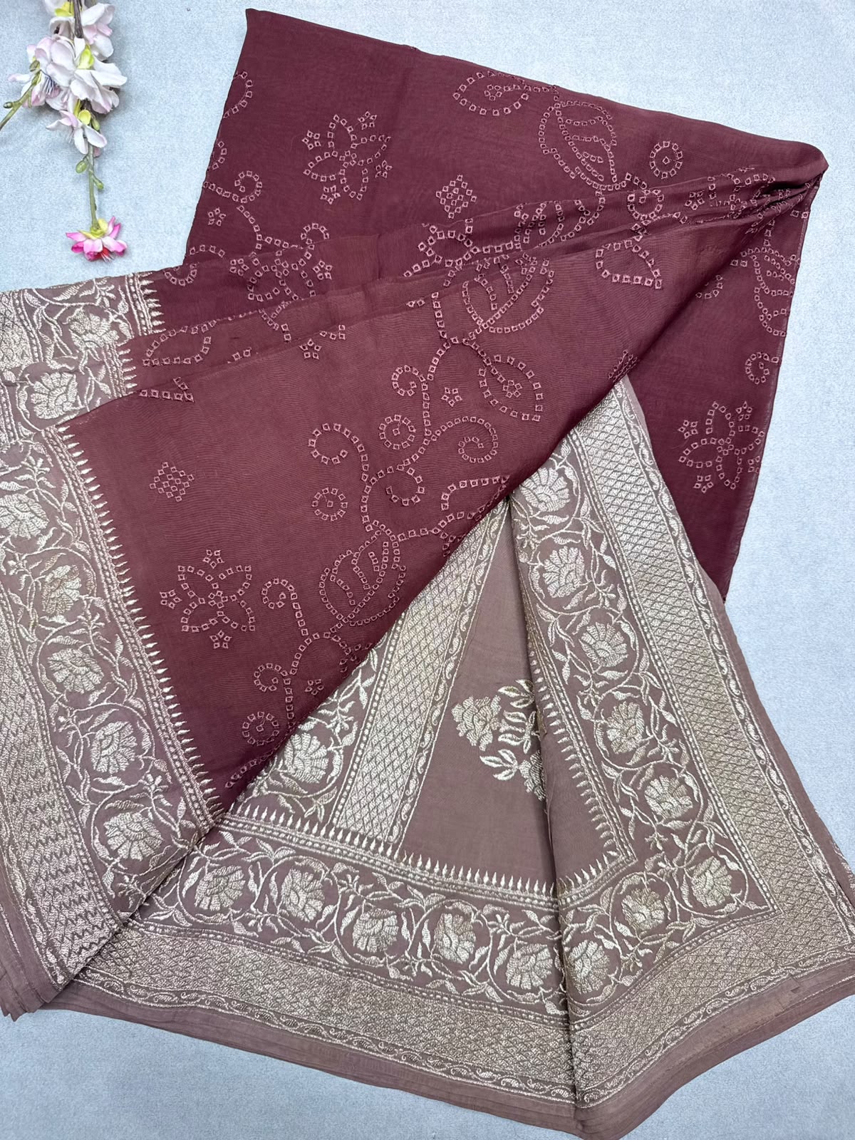Brown Chikankari Organza Saree 110