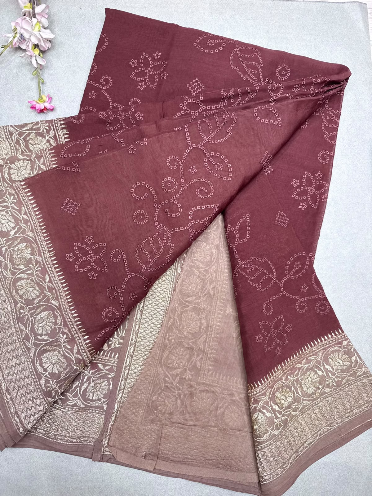 Brown Chikankari Organza Saree 110