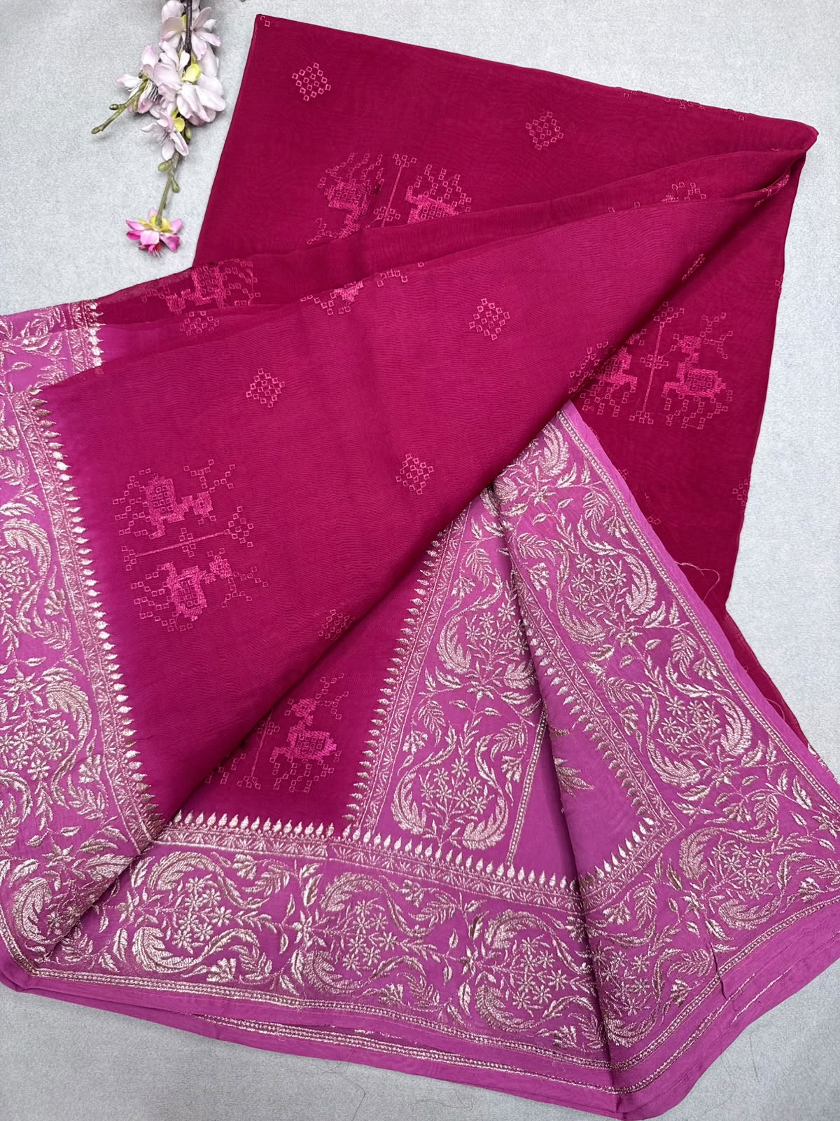 Red Chikankari Organza Saree 110