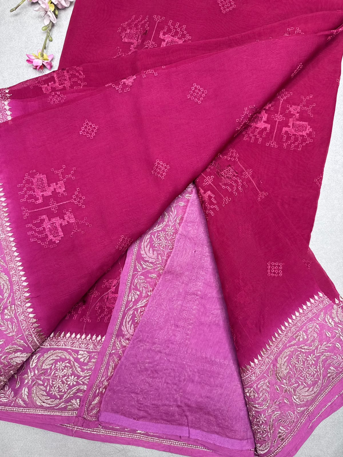 Red Chikankari Organza Saree 110