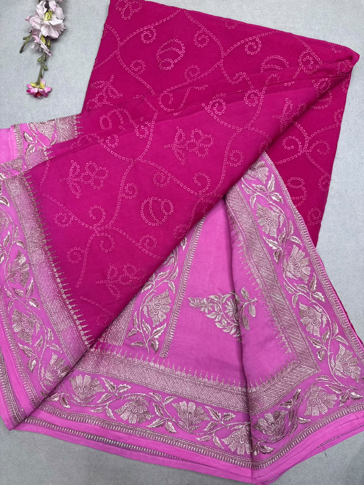 Pink Chikankari Organza Saree 110