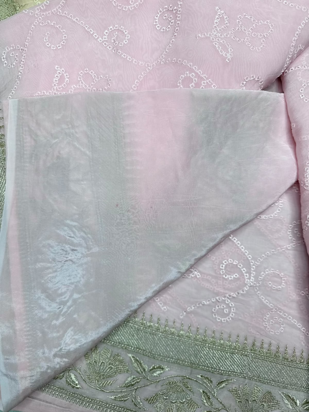 Pink n Yellow Chikankari Organza Saree 110