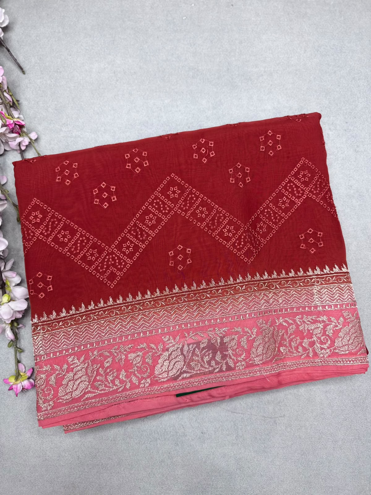 Rust Chikankari Organza Saree 110