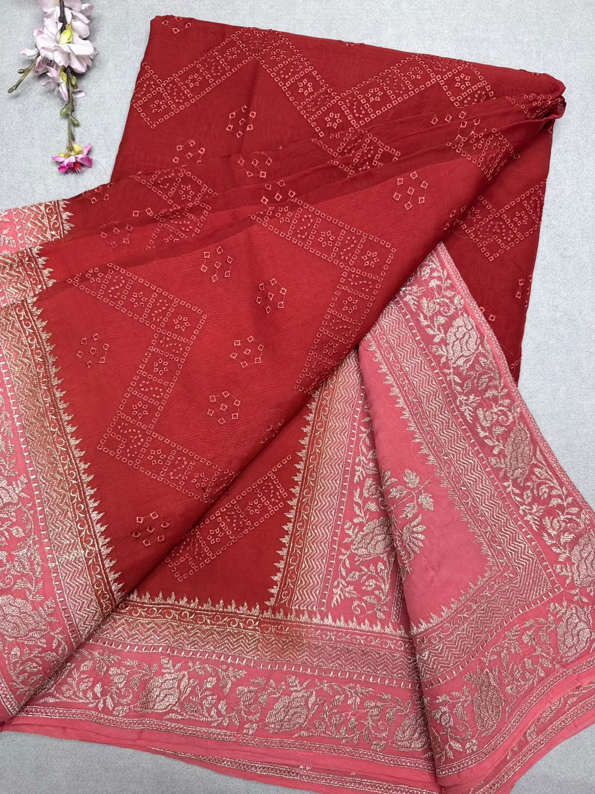 Rust Chikankari Organza Saree 110