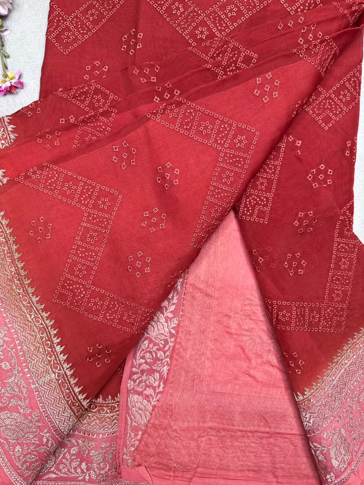 Rust Chikankari Organza Saree 110