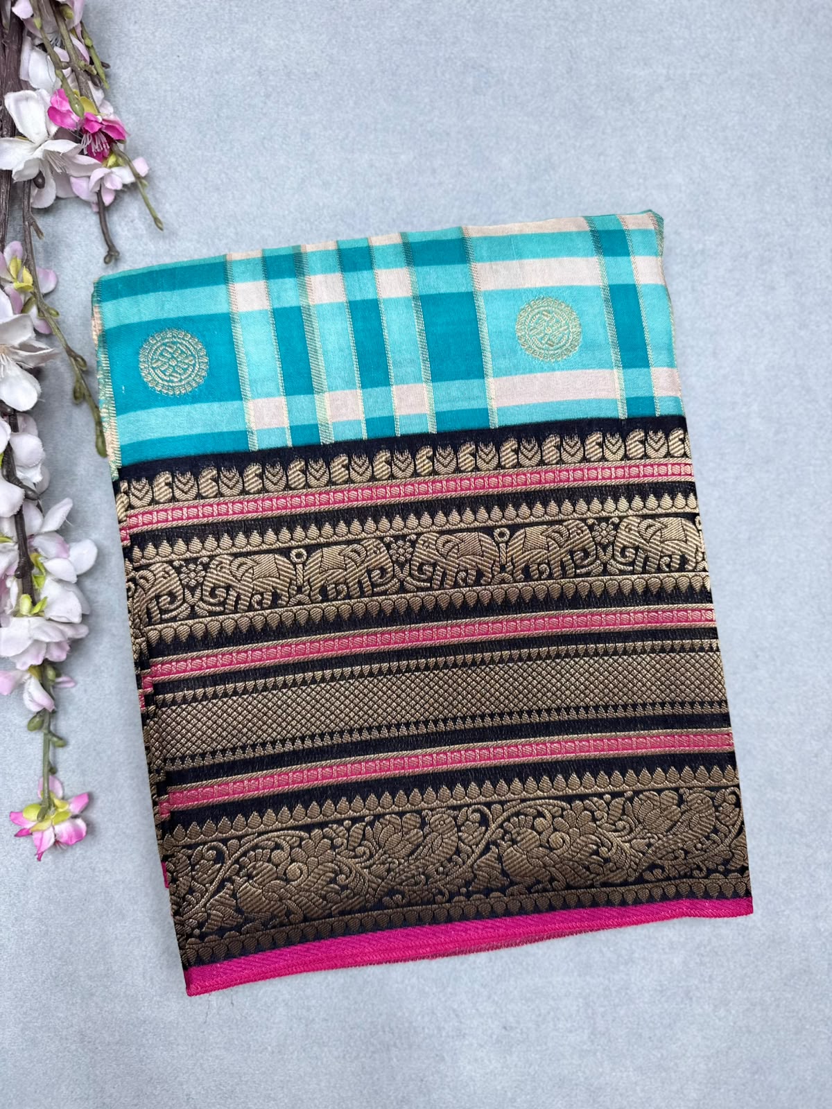 Green Checks Semi Crepe Saree 110