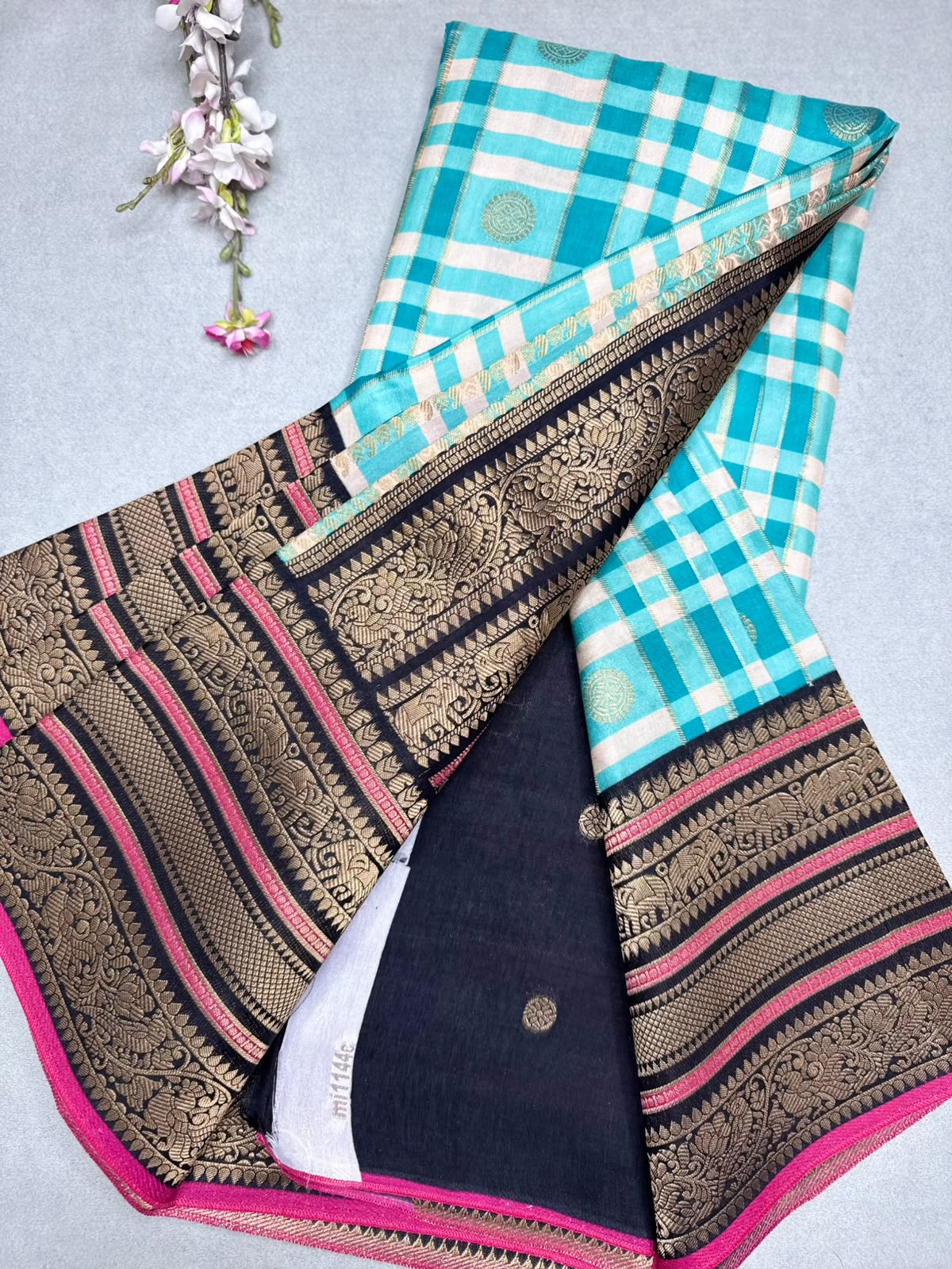 Green Checks Semi Crepe Saree 110
