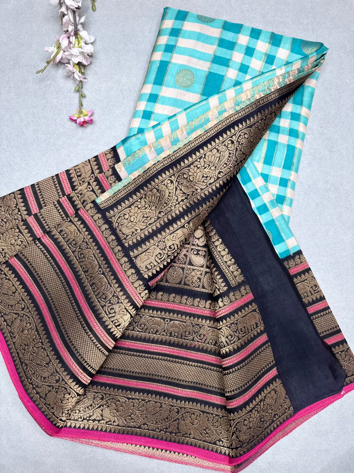 Green Checks Semi Crepe Saree 110