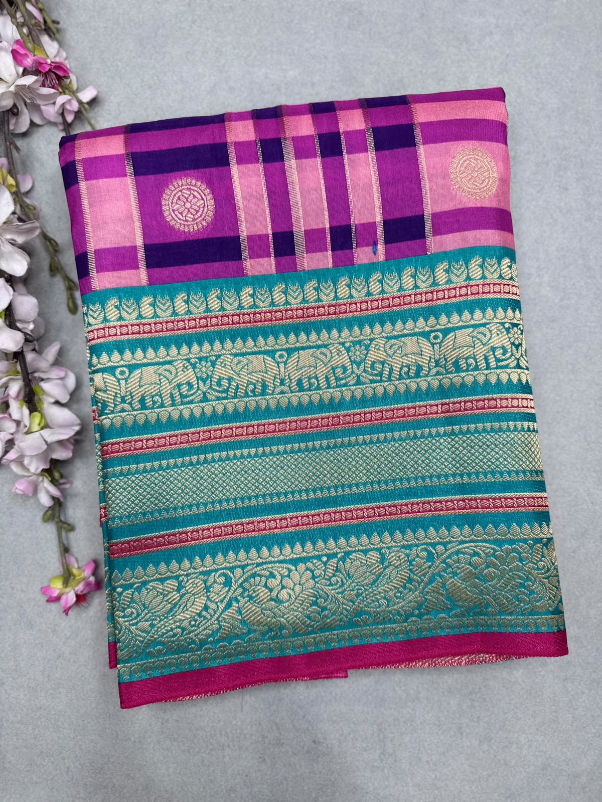Magenta Checks Semi Crepe Saree 110