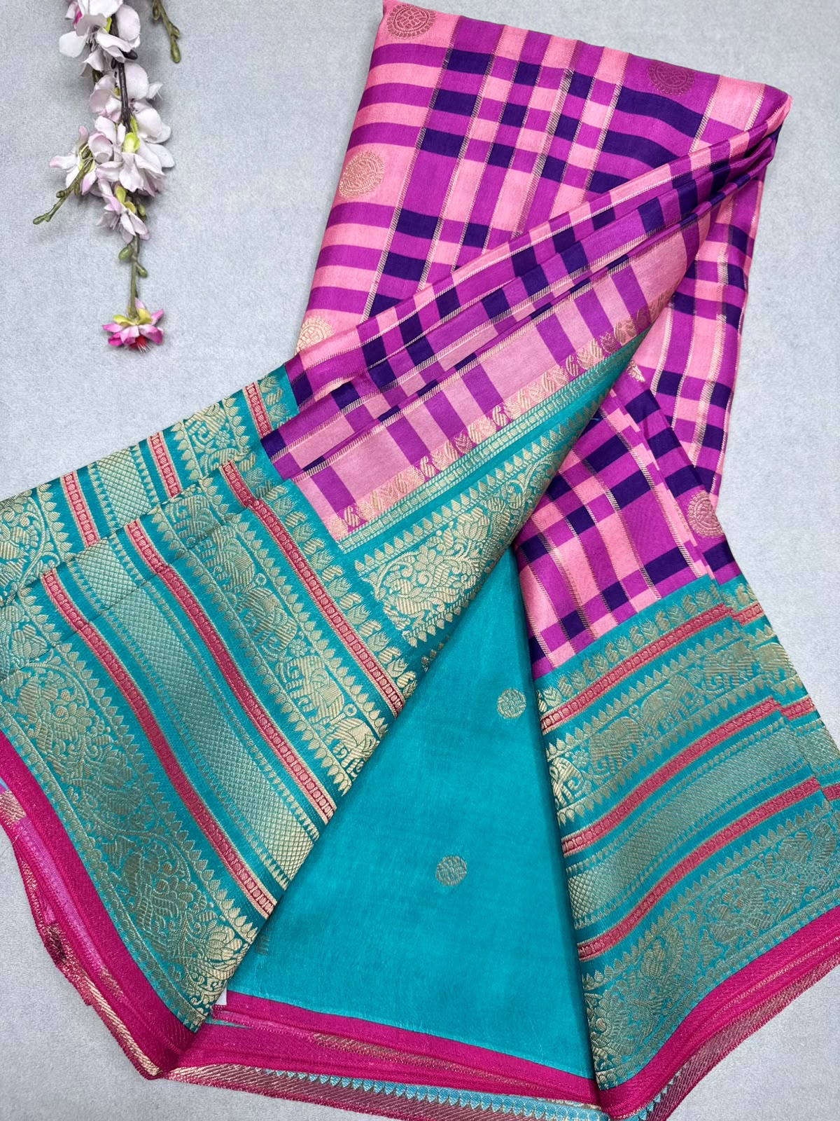 Magenta Checks Semi Crepe Saree 110