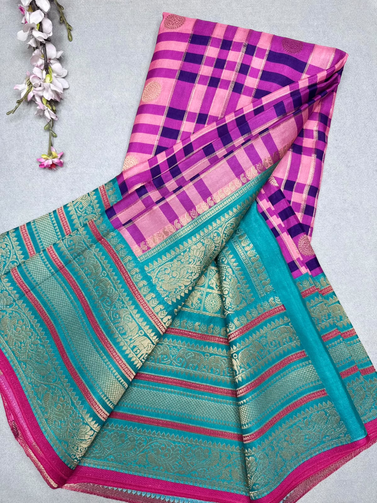 Magenta Checks Semi Crepe Saree 110