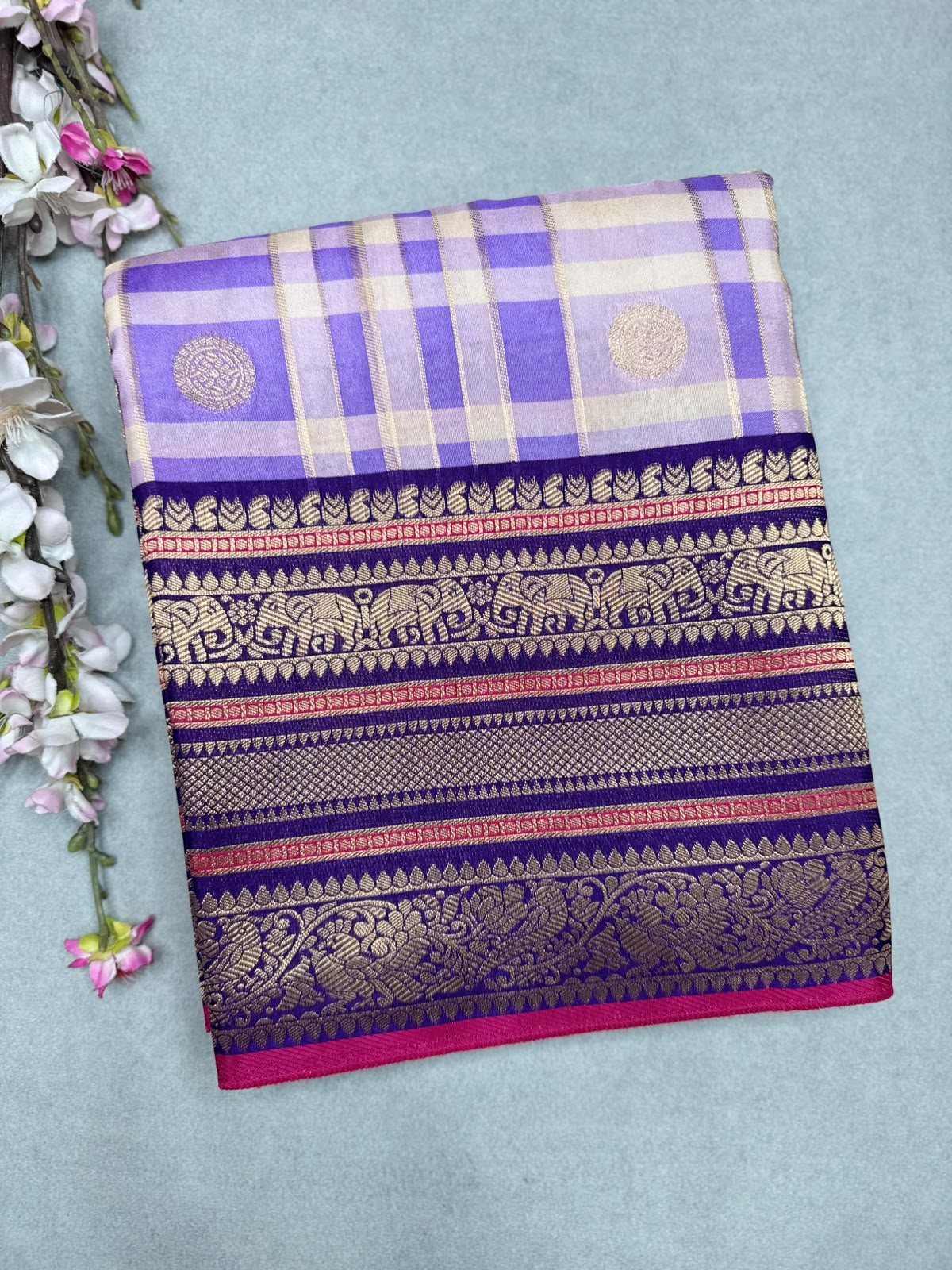 Lavender Checks Semi Crepe Saree 110