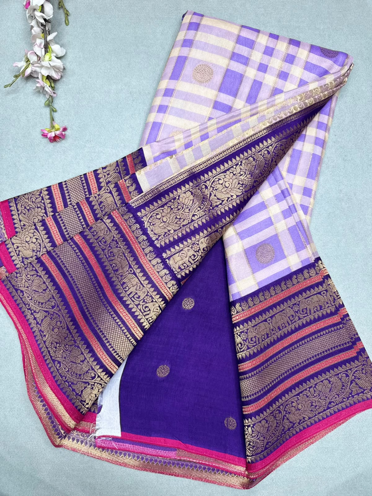 Lavender Checks Semi Crepe Saree 110