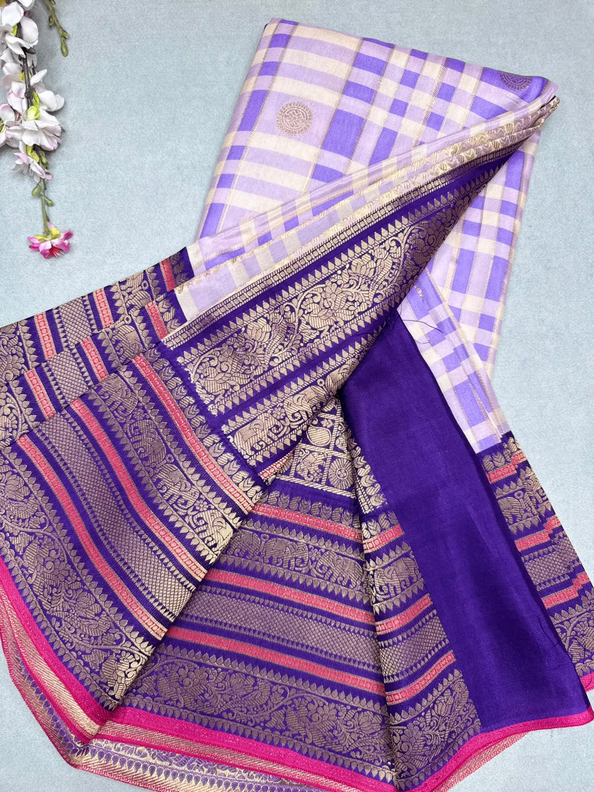 Lavender Checks Semi Crepe Saree 110