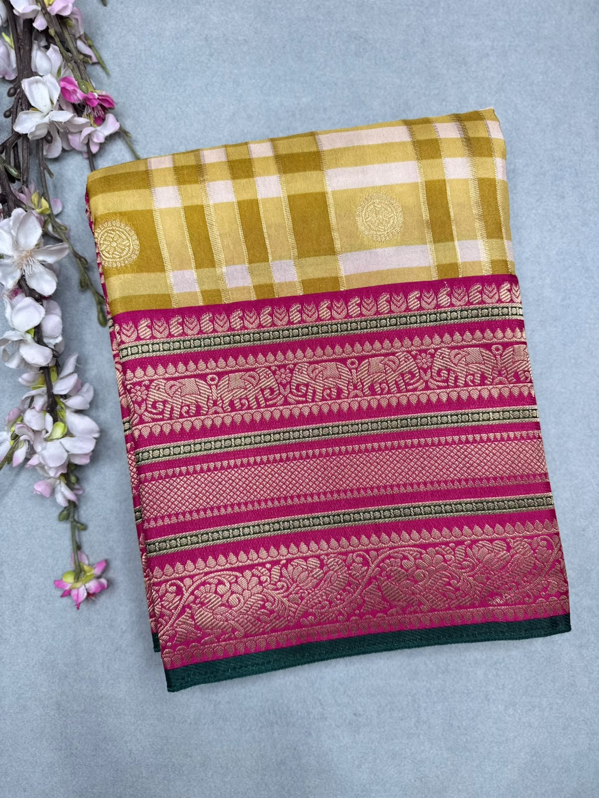Mustard Checks Semi Crepe Saree 110