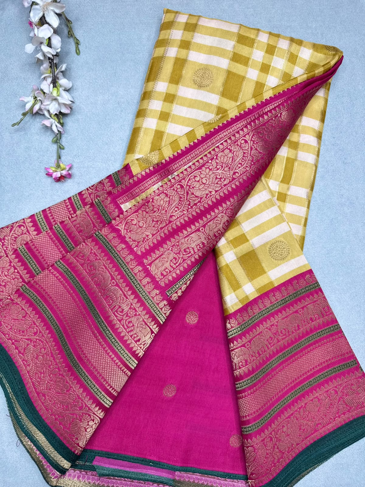 Mustard Checks Semi Crepe Saree 110