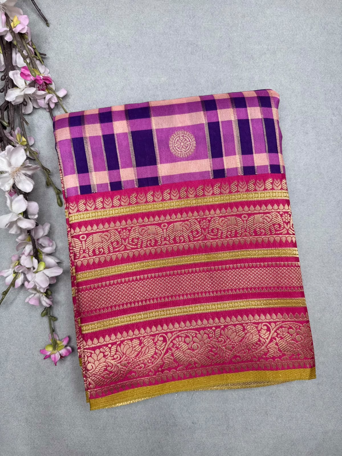 Purple Checks Semi Crepe Saree 110