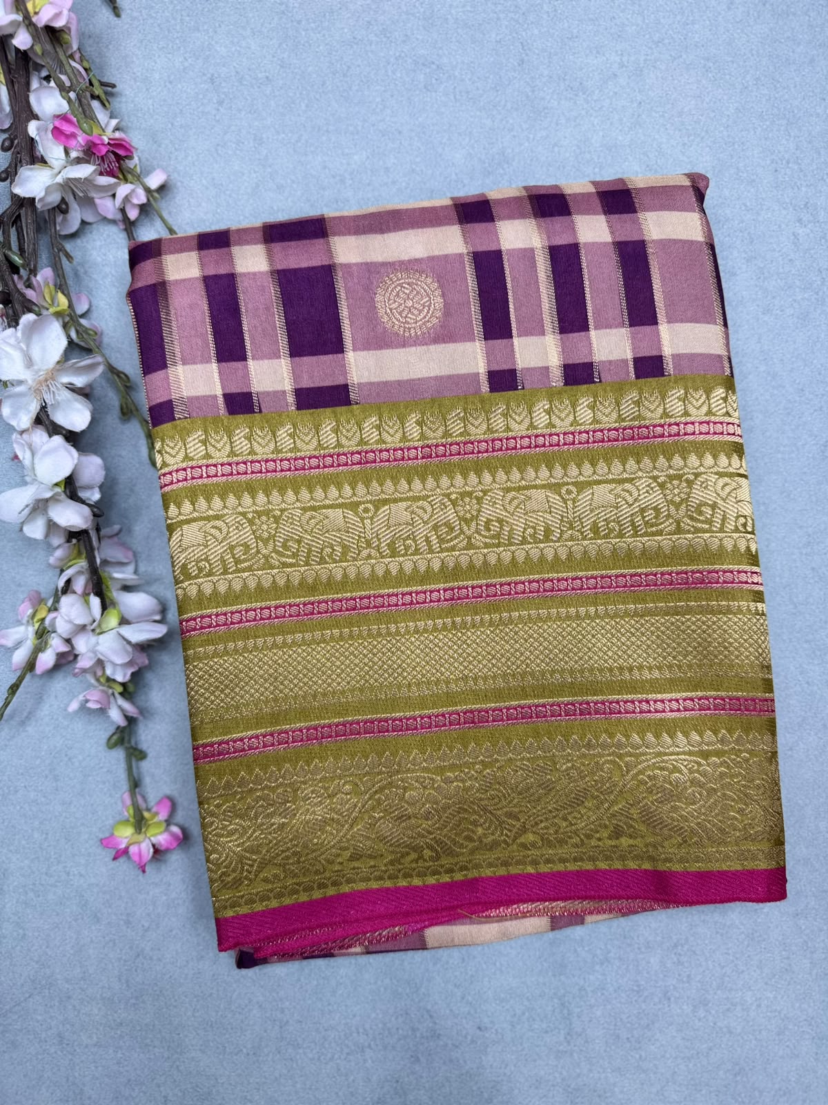 Wine Checks Semi Crepe Saree 110