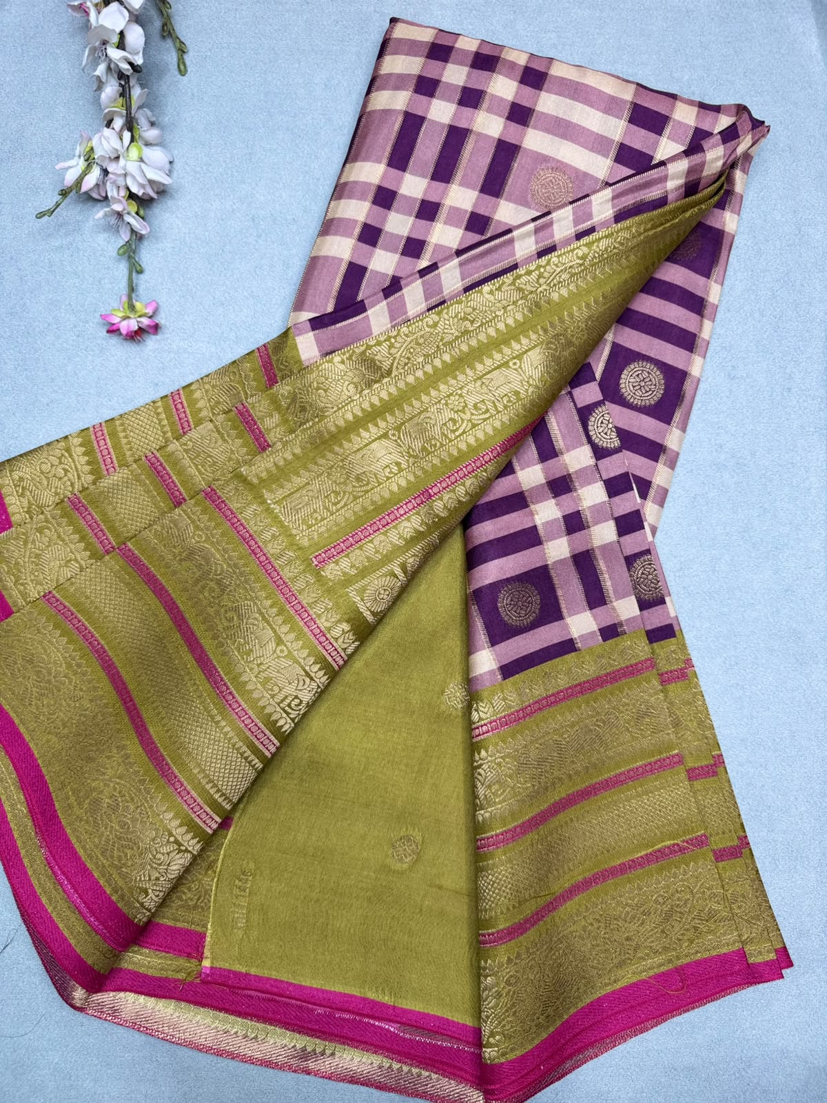 Wine Checks Semi Crepe Saree 110